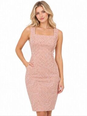 Carlisle Blush Pink Paisley Jacquard Midi Dress